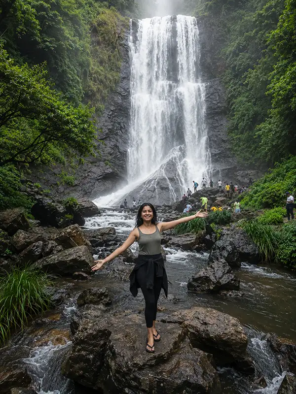 Hebbe Falls cascading inside coffee estate woods